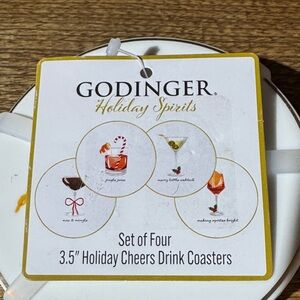 Godinger Holiday Spirits Coasters - Festive White and Gold Set